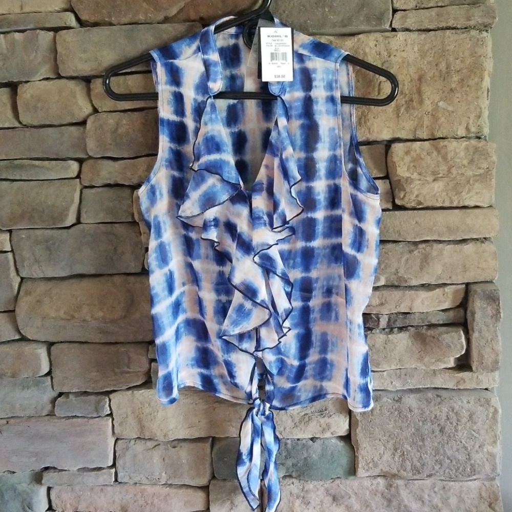 Tie Die Ruffle Button Up Top. NEW WITH TAGS